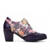  Women Retro Floral Printing Leather Splicing Soft Comfy Sculpted Chunky Heels