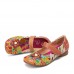 SOCOFY Retro Flower Decor Printed Cowhide Leather Stitching Cloth Comfy Round Toe Casual Flat Shoes