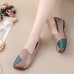 Women Casual Retro Colorblock Genuine Leather Soft Comfortable Lazy Flat Shoes