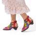  Genuine Leather Comfy Summer Vacation Bohemian Ethnic Colorblock Heeled Sandals